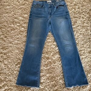 FRAME Le Crop Mini Boot Women's Blue Jean Med Wash 31 High Rise Flared Raw Hem